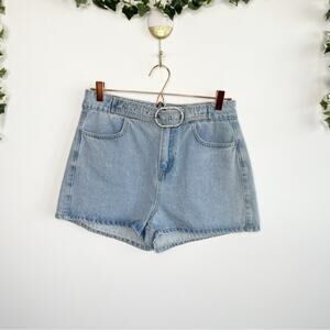 LE LIS Denim Shorts Rhinestone Belt Size Large NWT